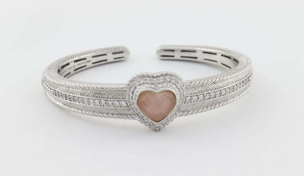 Sterling Silver Judith Ripka Pink Cubic Zirconia Heart Bangle Cuff Bracelet
